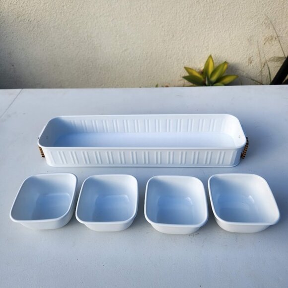 NEW Better Homes & Gardens Galvanized Bowls Tray Rectangle Condiment Tray Set 5 - Picture 9 of 15